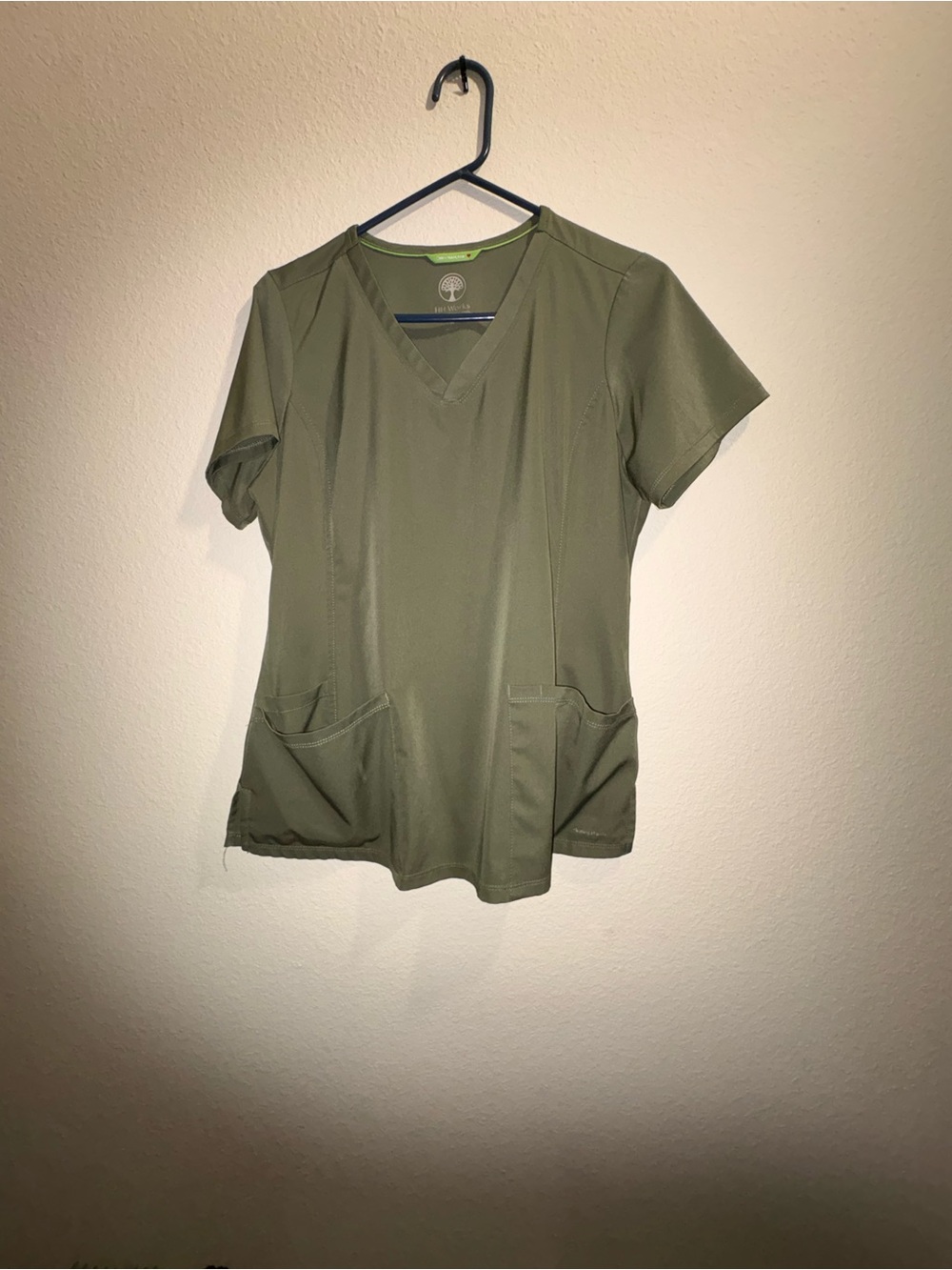 healing hands Olive Green V-Neck Short Sleeve Scrub Top